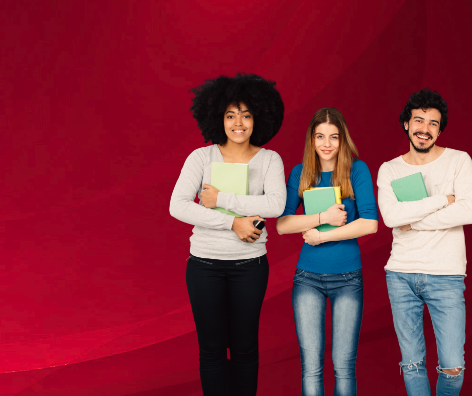 three staff members, each holding a book 